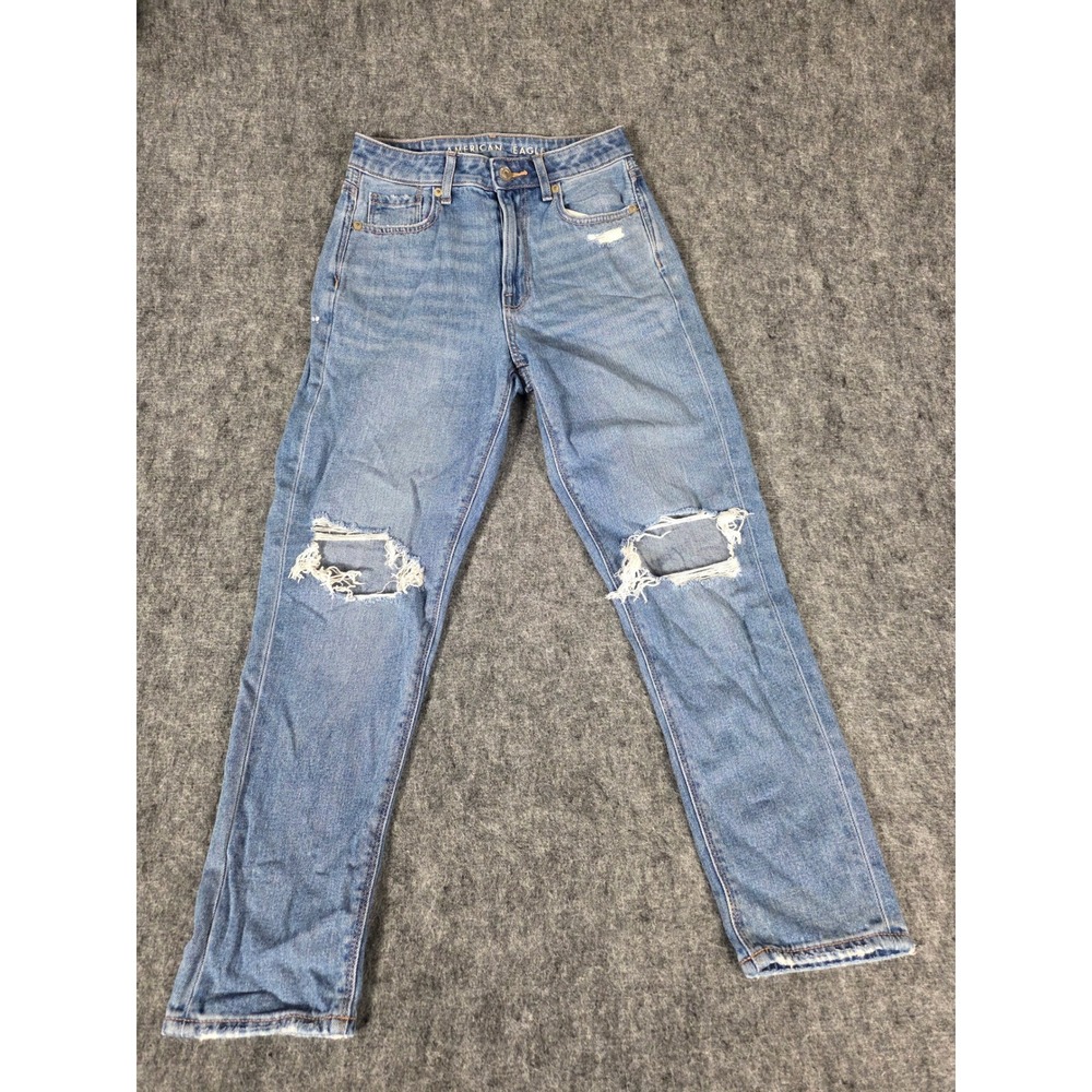 Womens Jeans 0 Mom Jean High Rise Distressed Ripped Y2K Grunge American Eagle